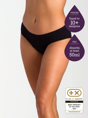 Just’nCase black cotton midi briefs for heavy periods and moderate bladder leaks